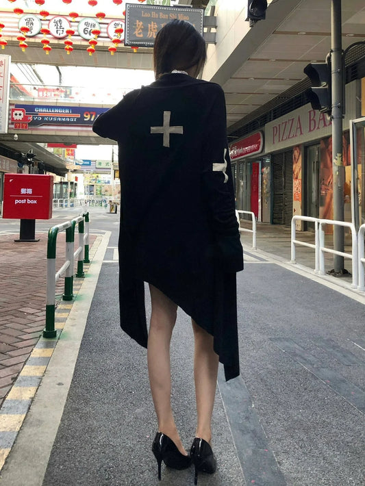 Y2K Black Wizard Knit Cardigan Long Coat Top