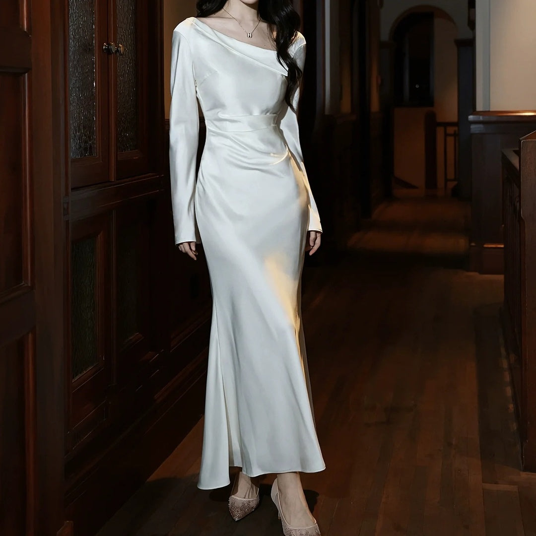 Satin Long Sleeve Bodycon Gown Prom Dress
