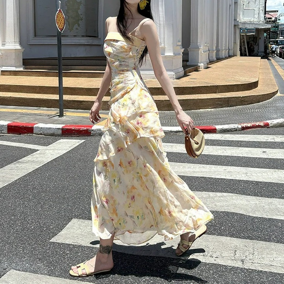 French Ruffle Floral Mermaid Gown Dress