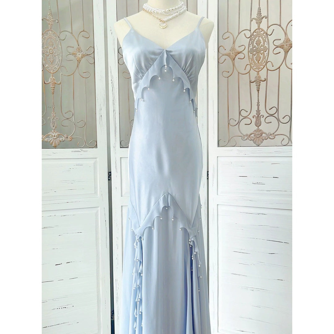 Mermaid French Satin Luxury Spaghetti Strap Gown Dress – Resort and Party Dress