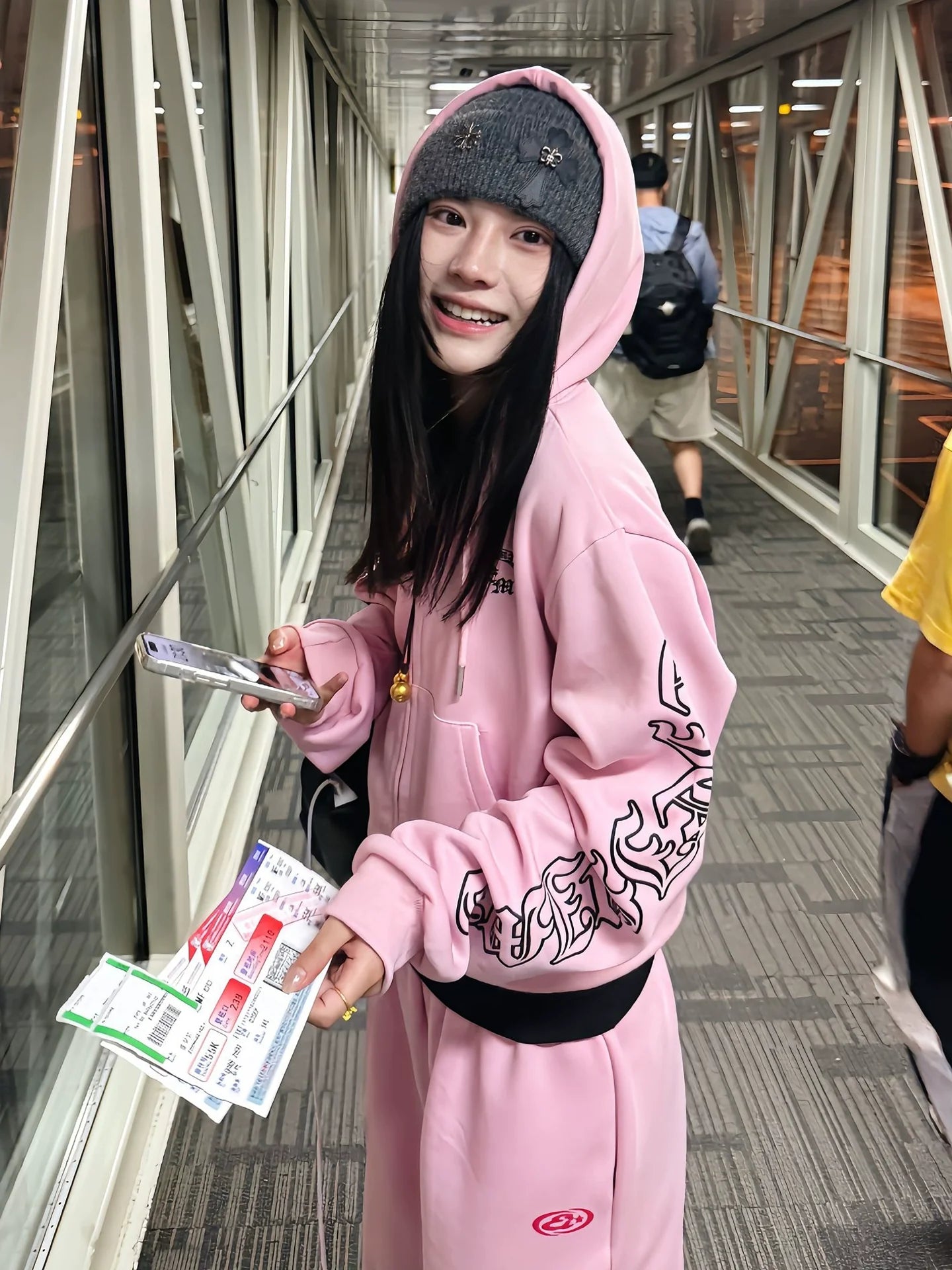 Vintage Pink Gothic Hoodie Zip-Up Jacket for Autumn Winter