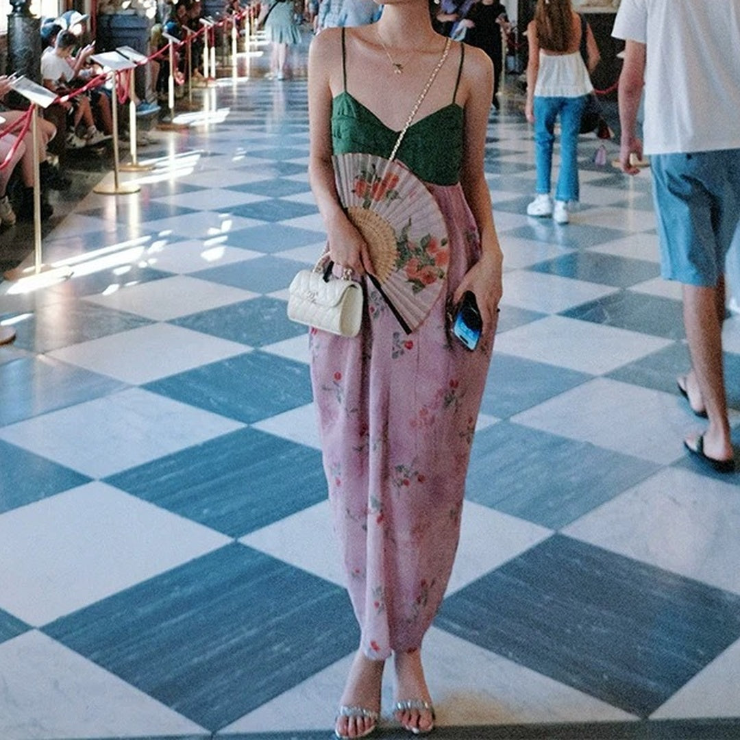 Cherry Mousse Summer Dopamine Waist Spaghetti Strap Gown Dress