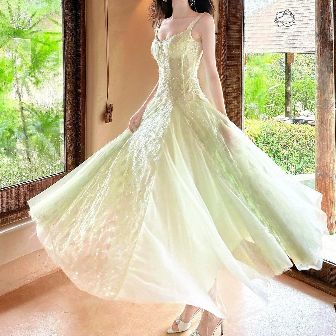 Green Sequin Tulle Gown Prom Dress