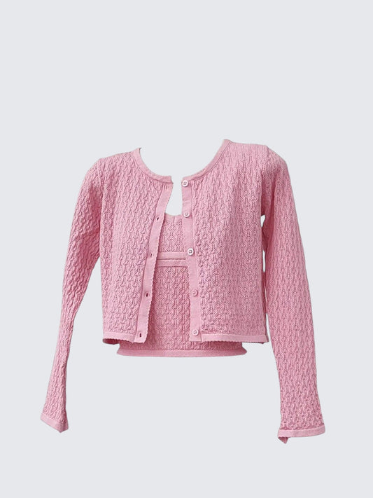 Knit Cardigan & Hollow Tank Top Set