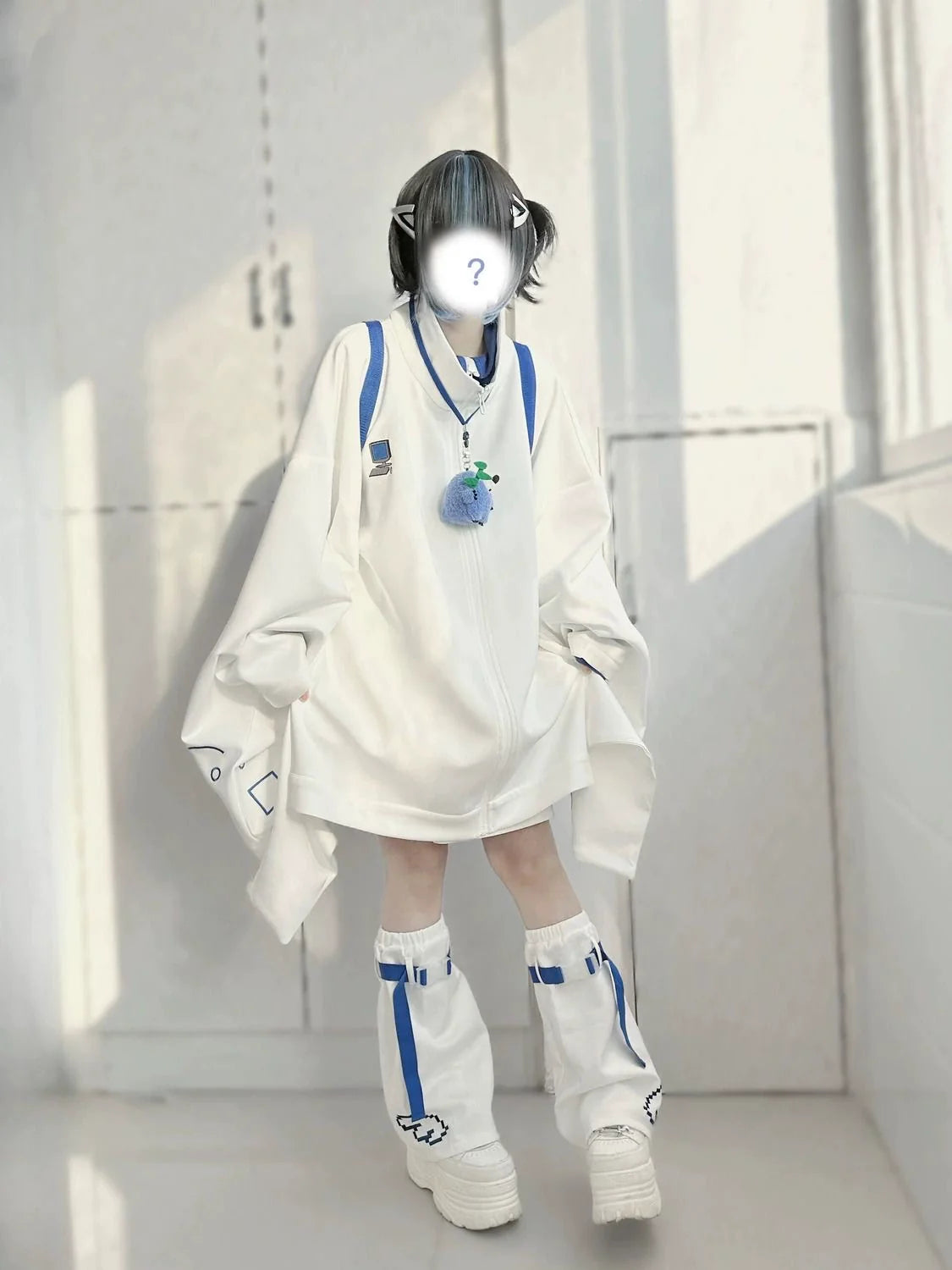 White Y2K Japanese Anime Stand-Collar Hoodie