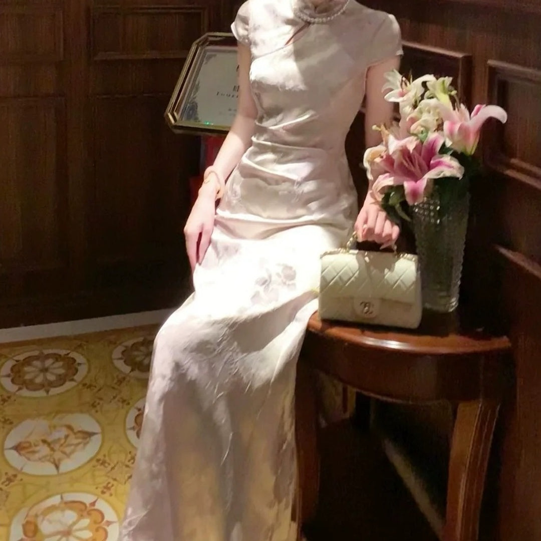 Purple Jacquard Chinese-Inspired Cheongsam Dress