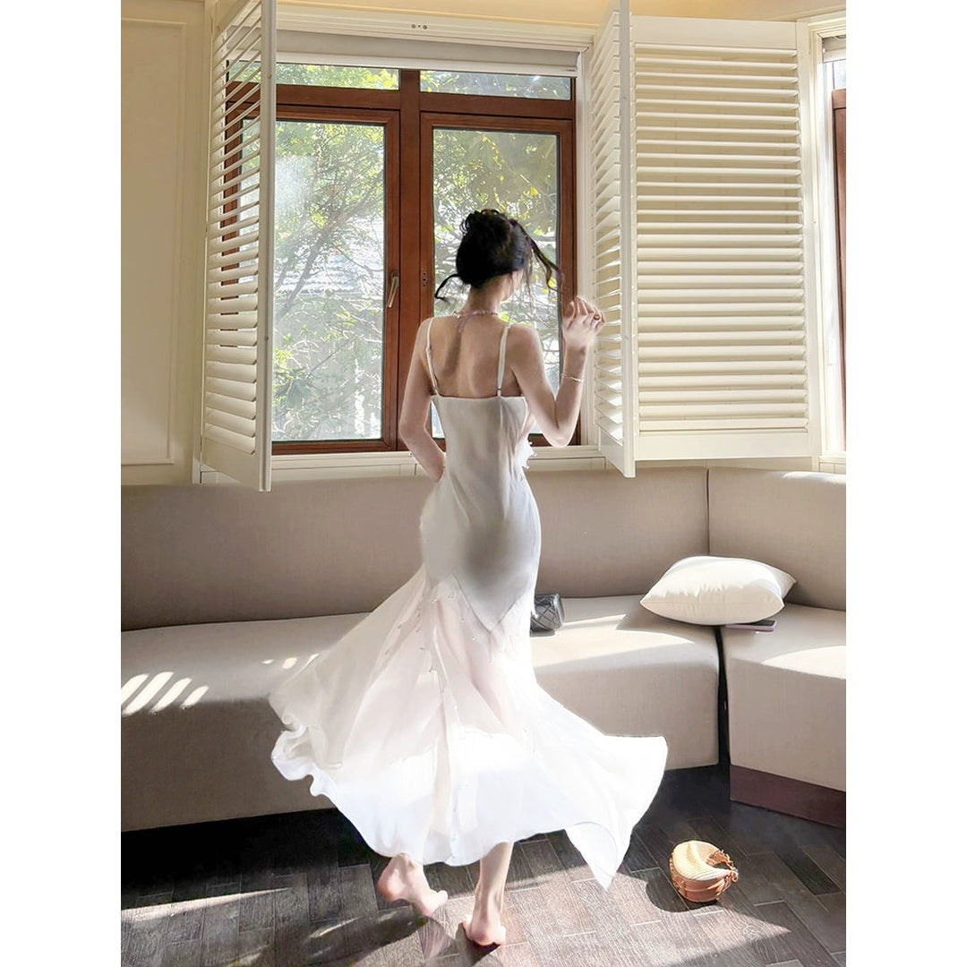 French White Pearl Mermaid Gown Dress