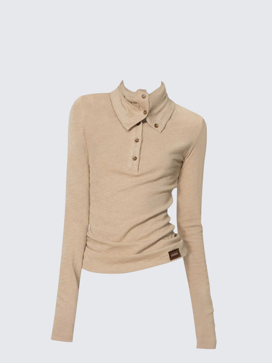 Korean Turtleneck Button Knit Top