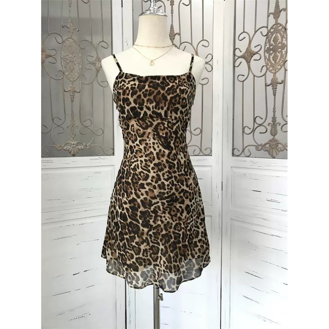 Leopard Print Backless Bodycon Gown Dress