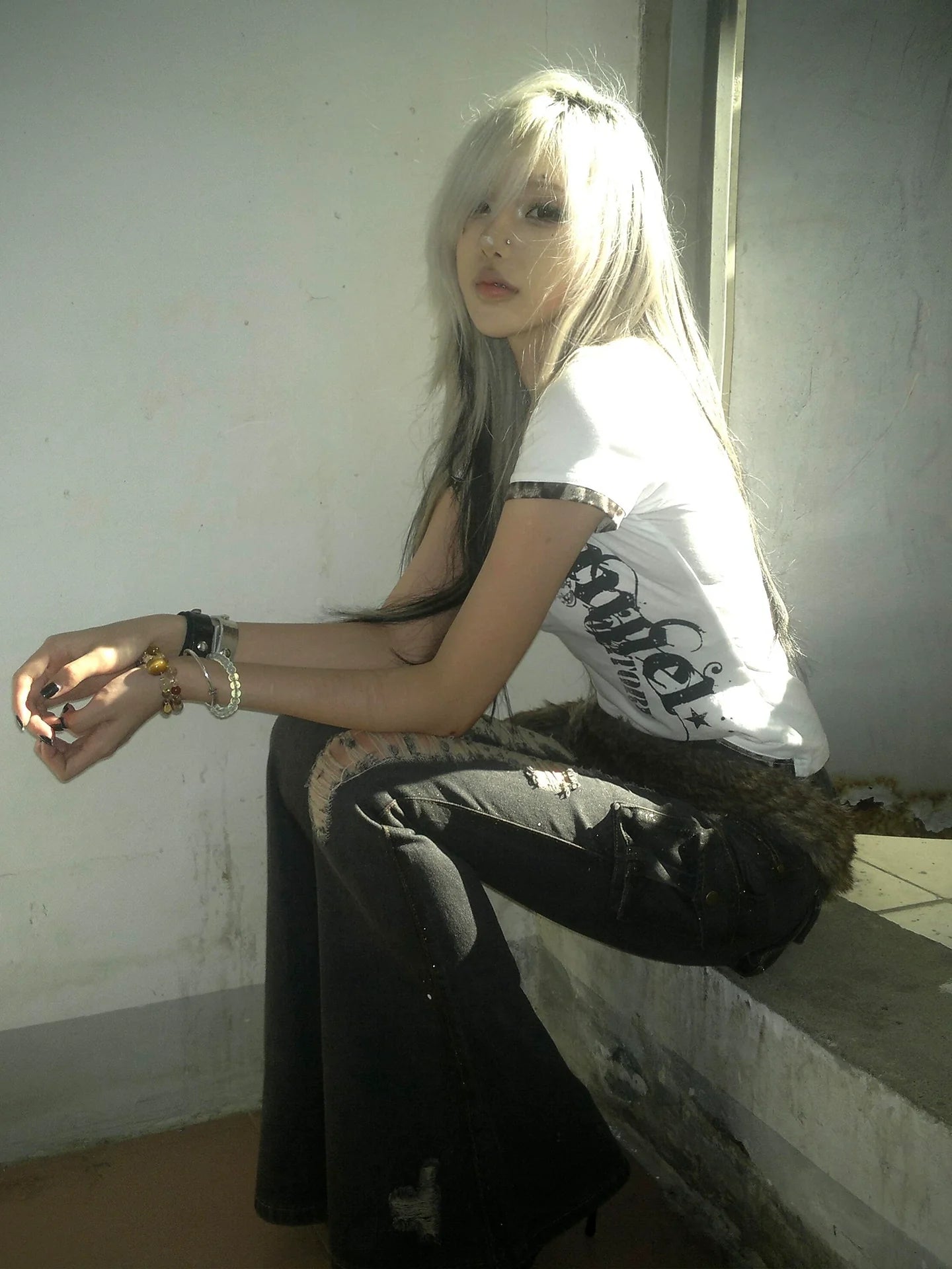 Y2K Leopard Patchwork V Neck Top Slim Fit Tee