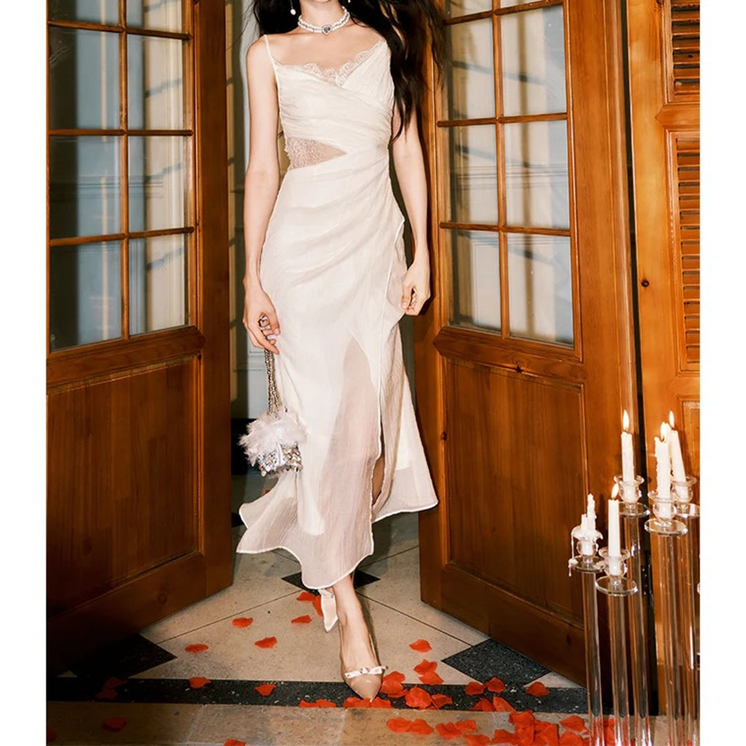 French Lace Asymmetrical Mermaid Gown Dress