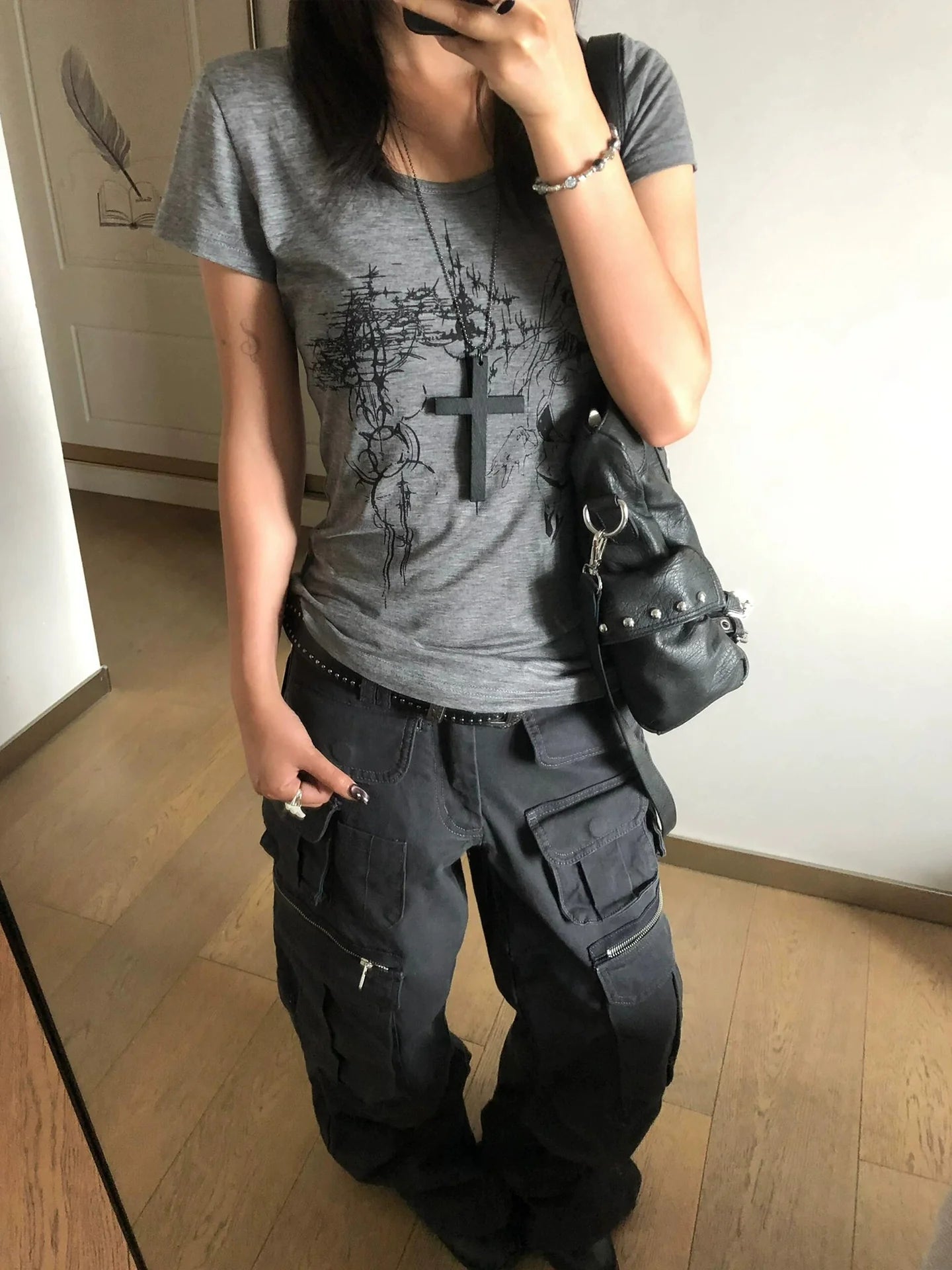 Y2K Printed Wide Neck Crop Top Slim Fit Tee