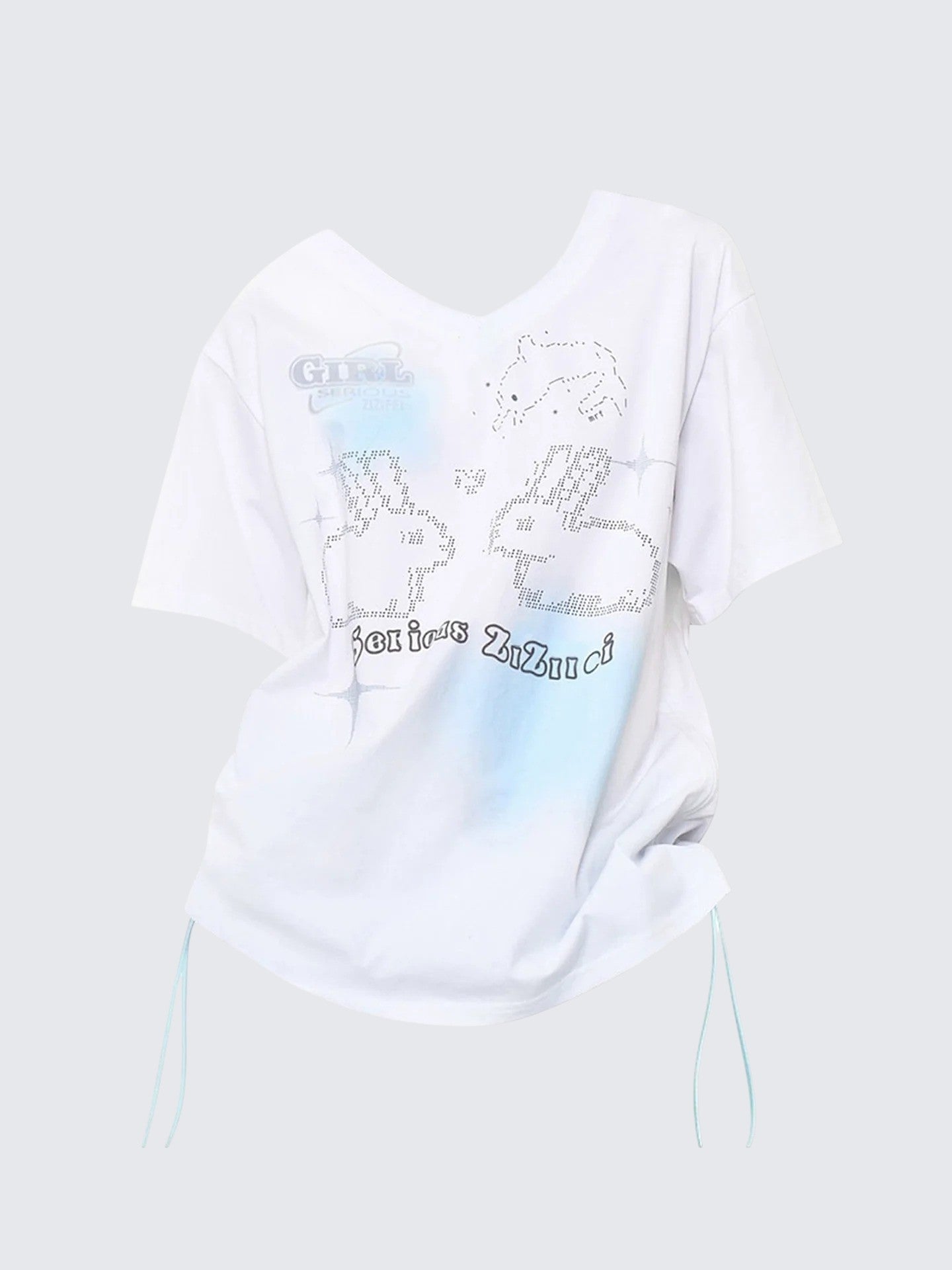 Rabbit Print Drawstring Tee