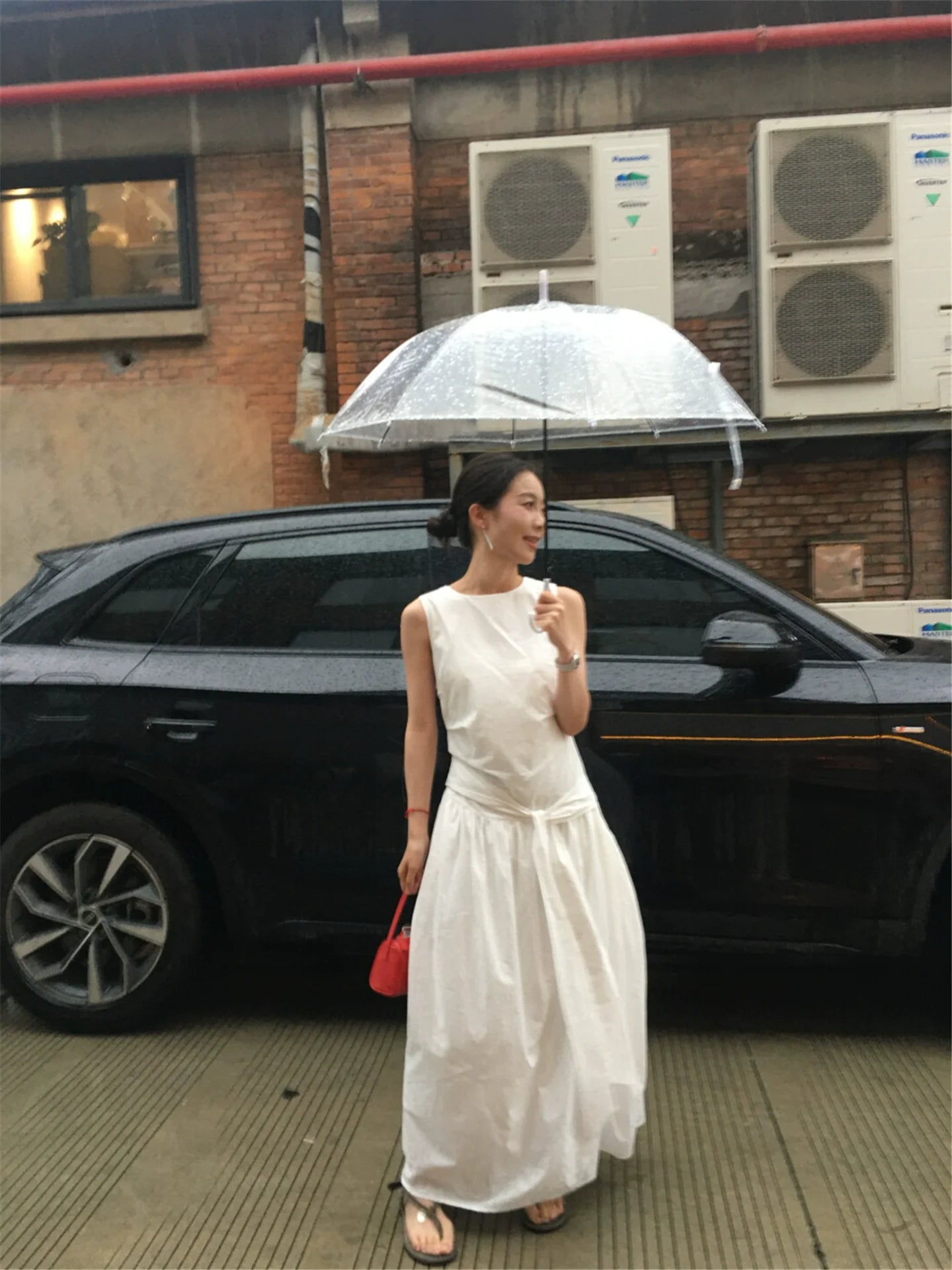 Nautical-Inspired Sleeveless Wrap Midi Dress