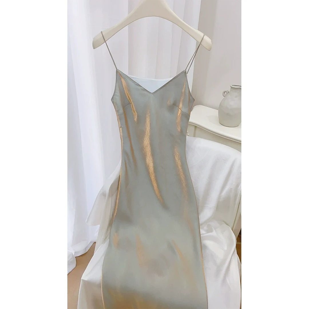 Moonlight Serenade Fitted Spaghetti Strap Gown Dress – Beach Evening Dress