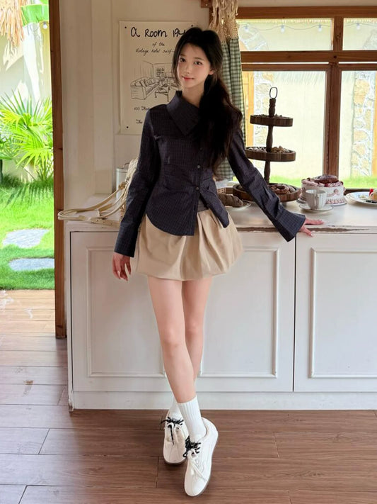 Academy Navy Asymmetric Long Sleeve Shirt for Early Autumn