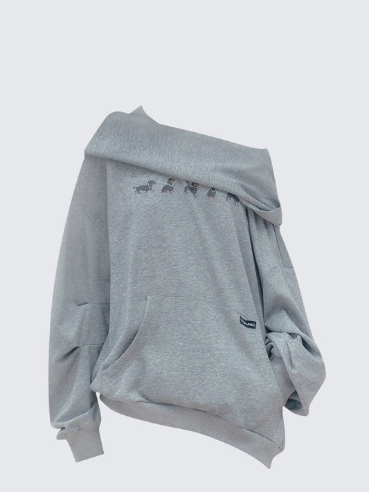 Vintage One Shoulder Dachshund Graphic Hoodie