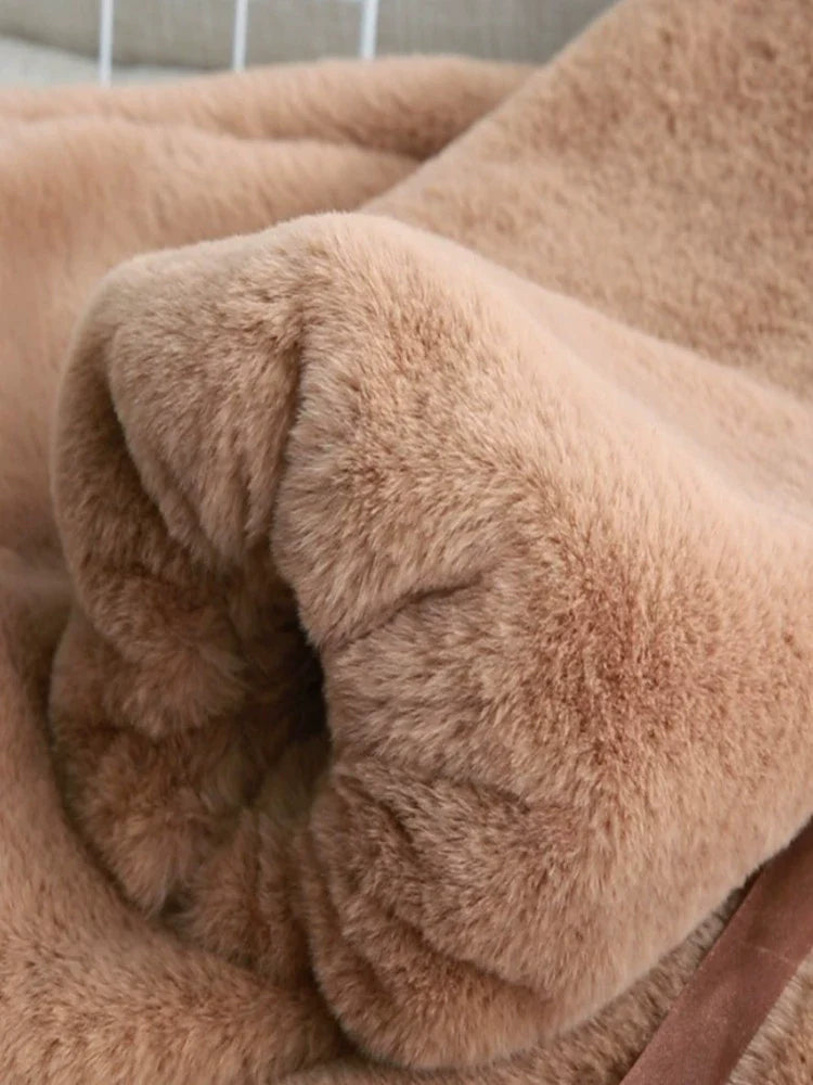 Soft Girl Bunny Bear Ears Faux Fur Coat