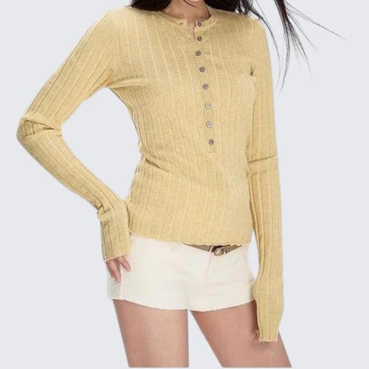 Autumn & Winter Navy Henry-Collar Long-Sleeve Sweater