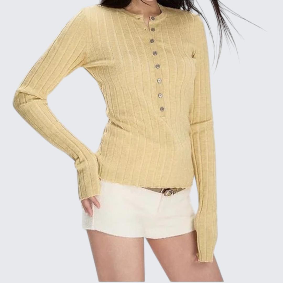 Autumn & Winter Navy Henry-Collar Long-Sleeve Sweater