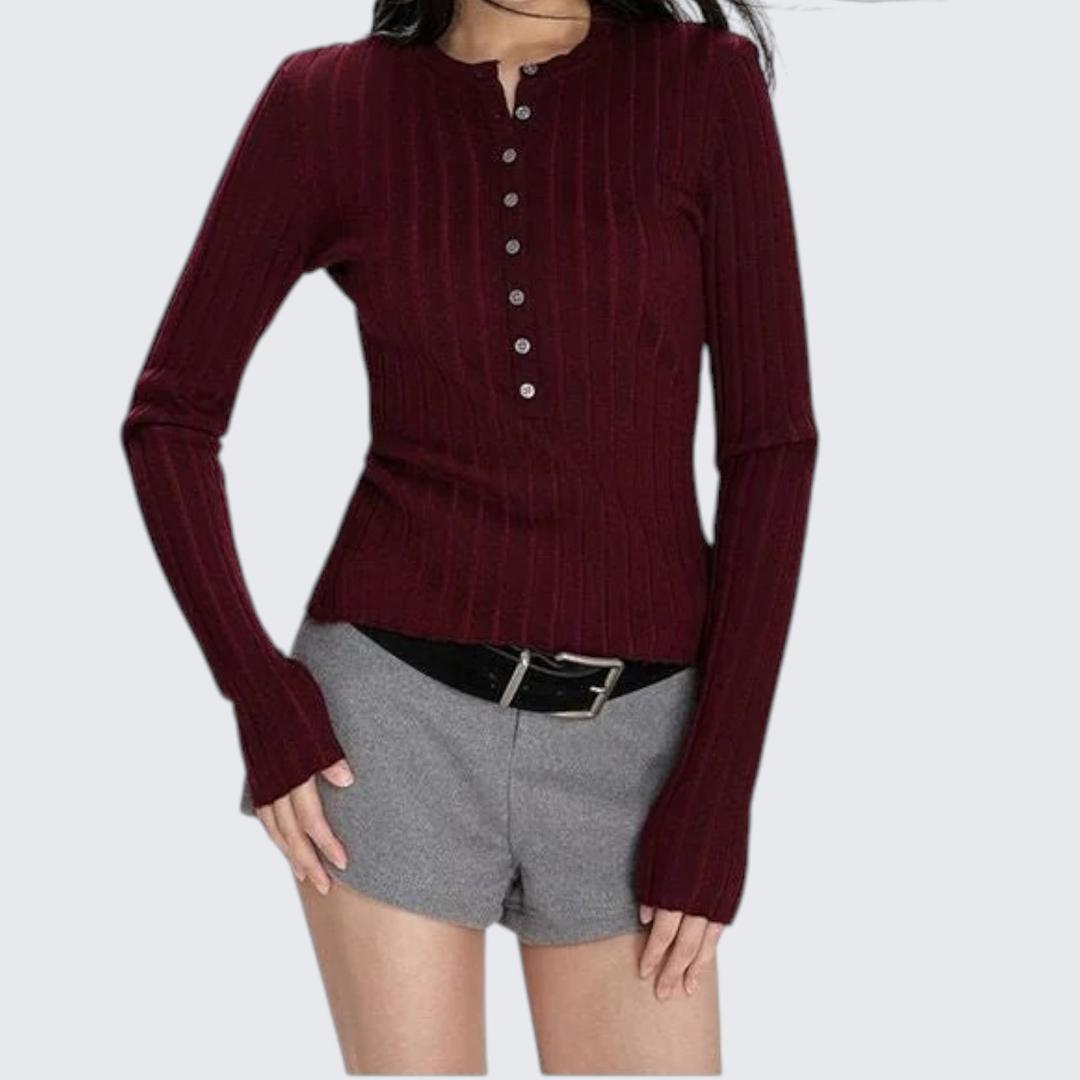 Autumn & Winter Navy Henry-Collar Long-Sleeve Sweater