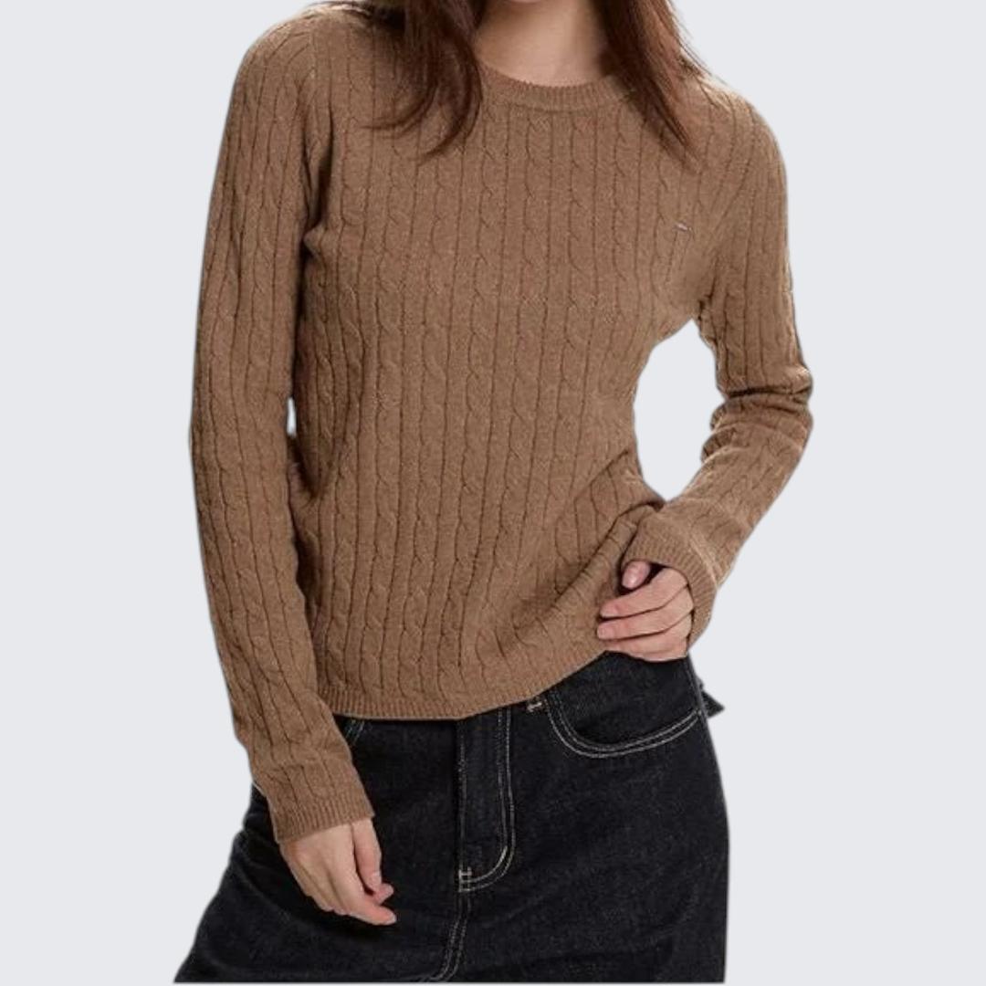 Autumn & Winter Twist-Knit Long-Sleeve Round-Neck Sweater