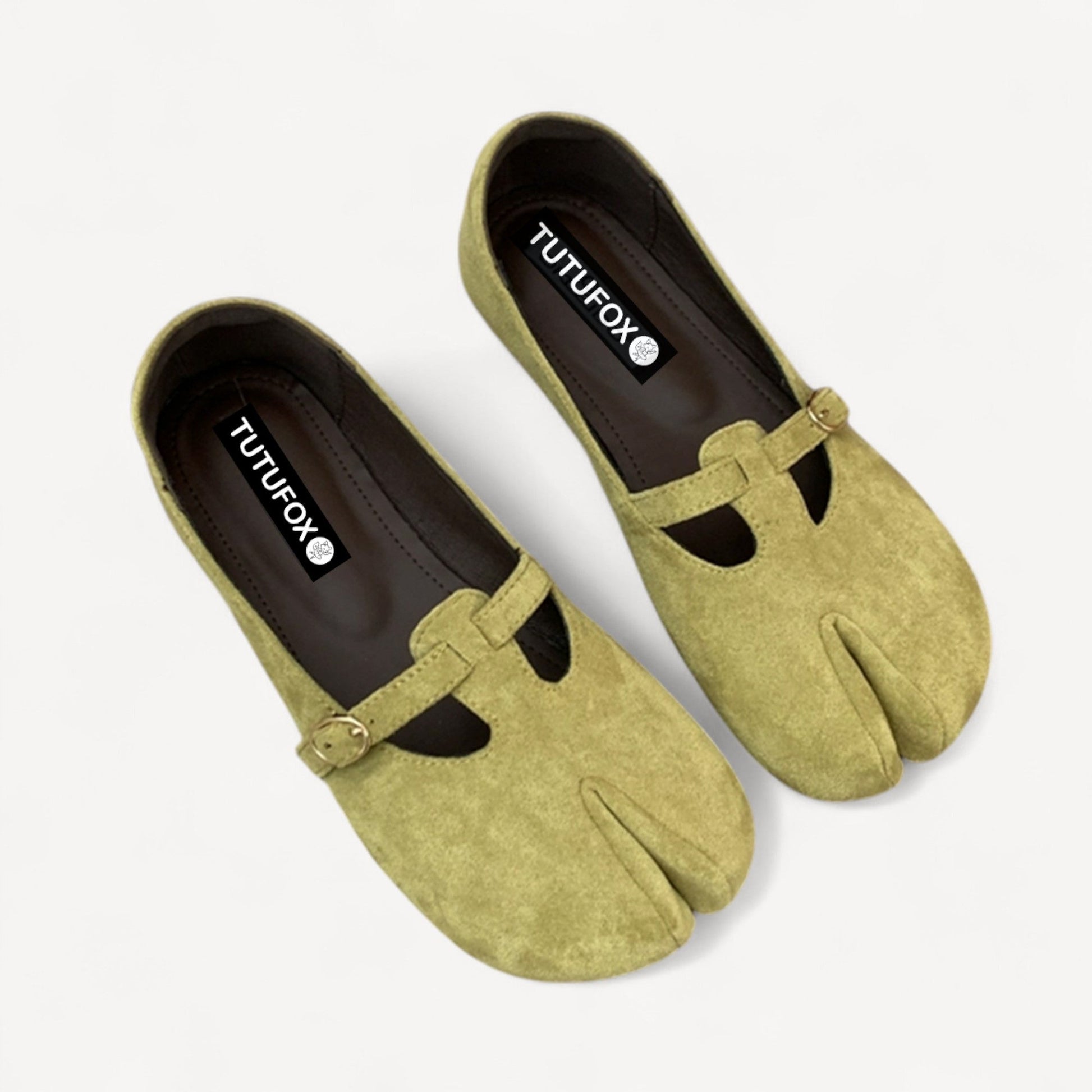 Avocado Green Suede Mule Split - Toe Flat Shoes Tabi - tutufox - tabis