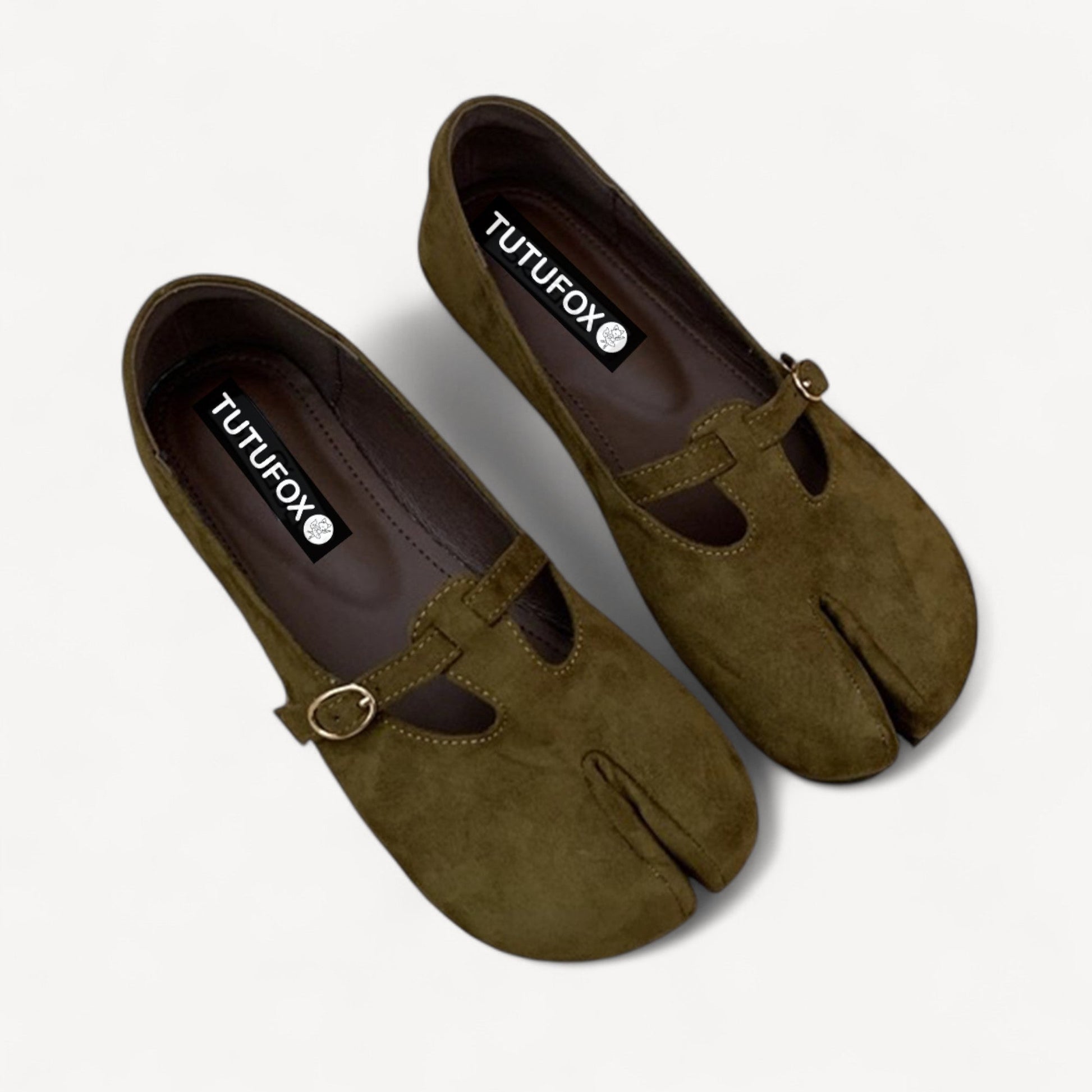 Avocado Green Suede Mule Split - Toe Flat Shoes Tabi - tutufox - tabis