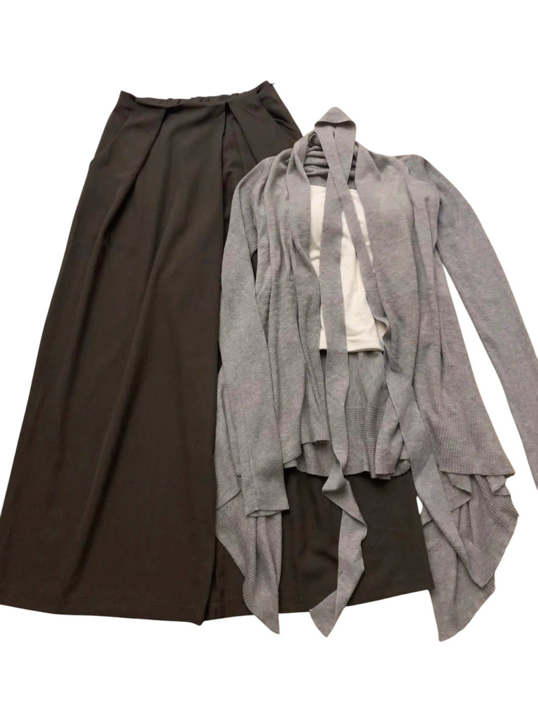 Beige Vest with Gray Cardigan and Brown Wide Pants Y2K Three - Piece - tutufox -