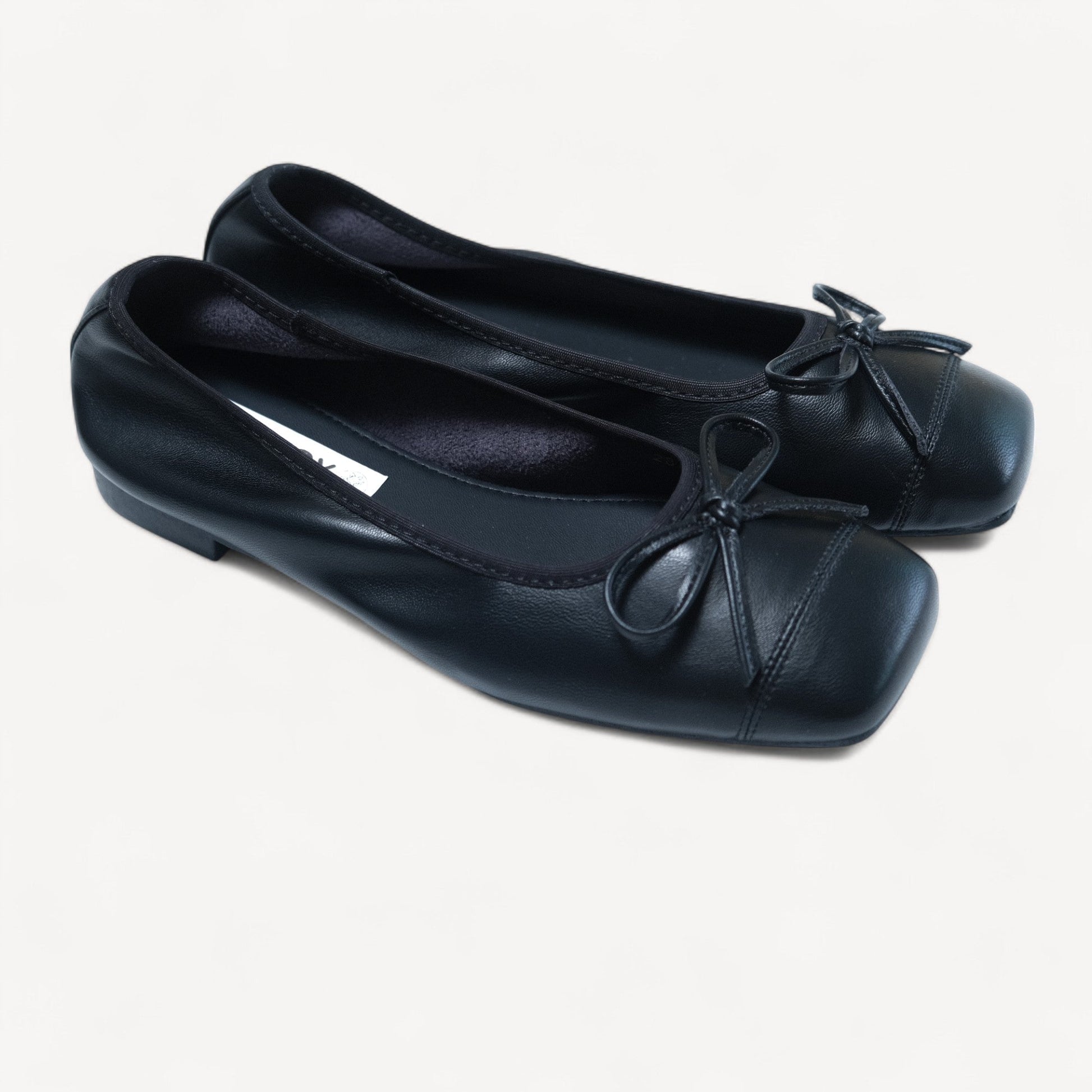 black bow square toe leather ballet flats right oblique view