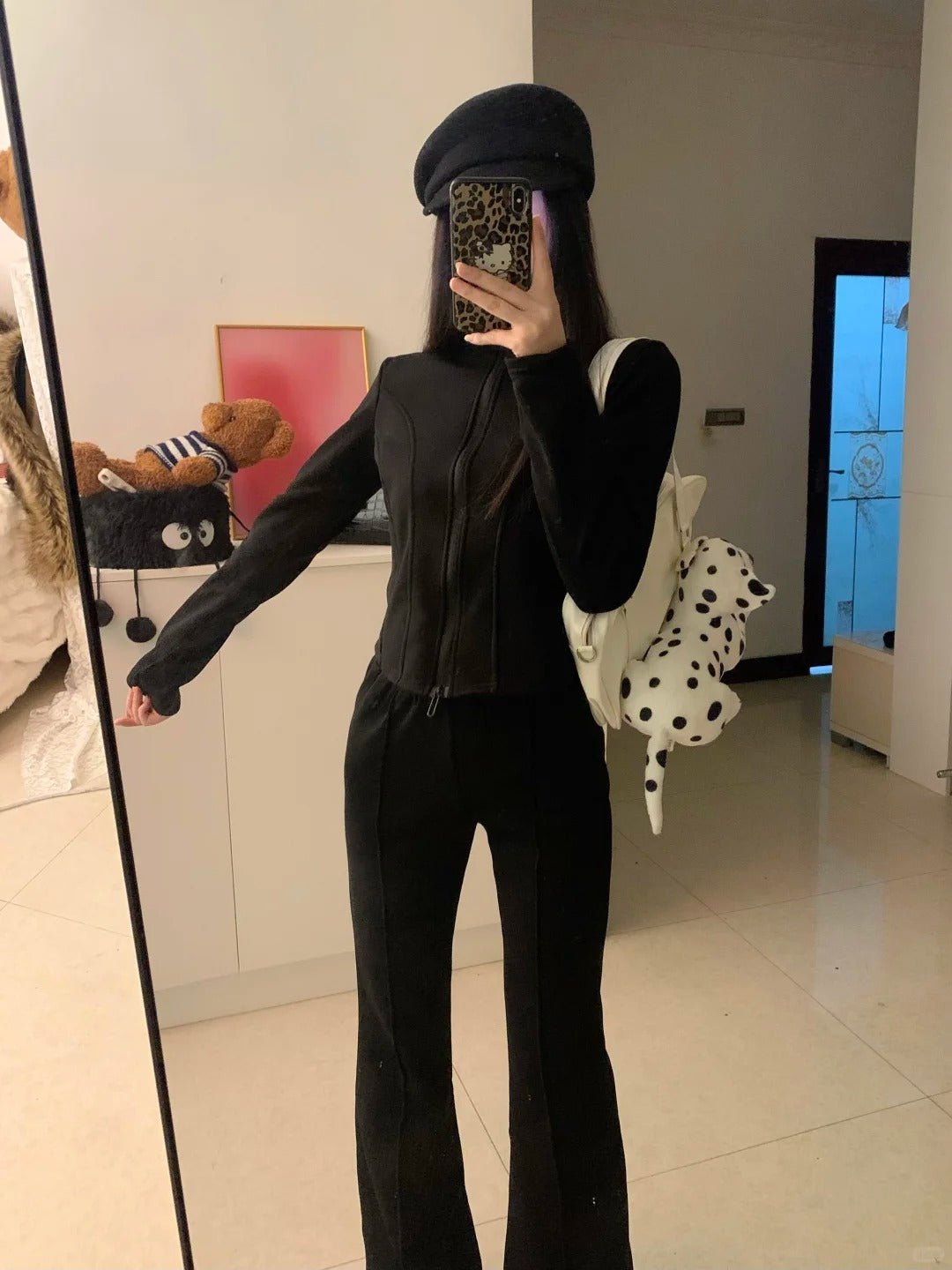 Black Cropped Jacket and Flared Pants Y2K Outfit - tutufox -