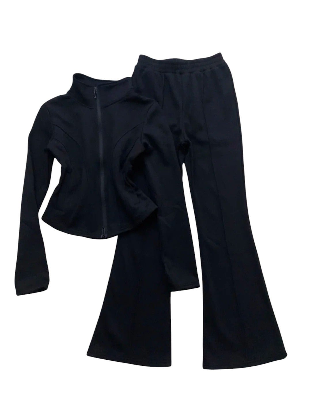 Black Cropped Jacket and Flared Pants Y2K Outfit - tutufox -