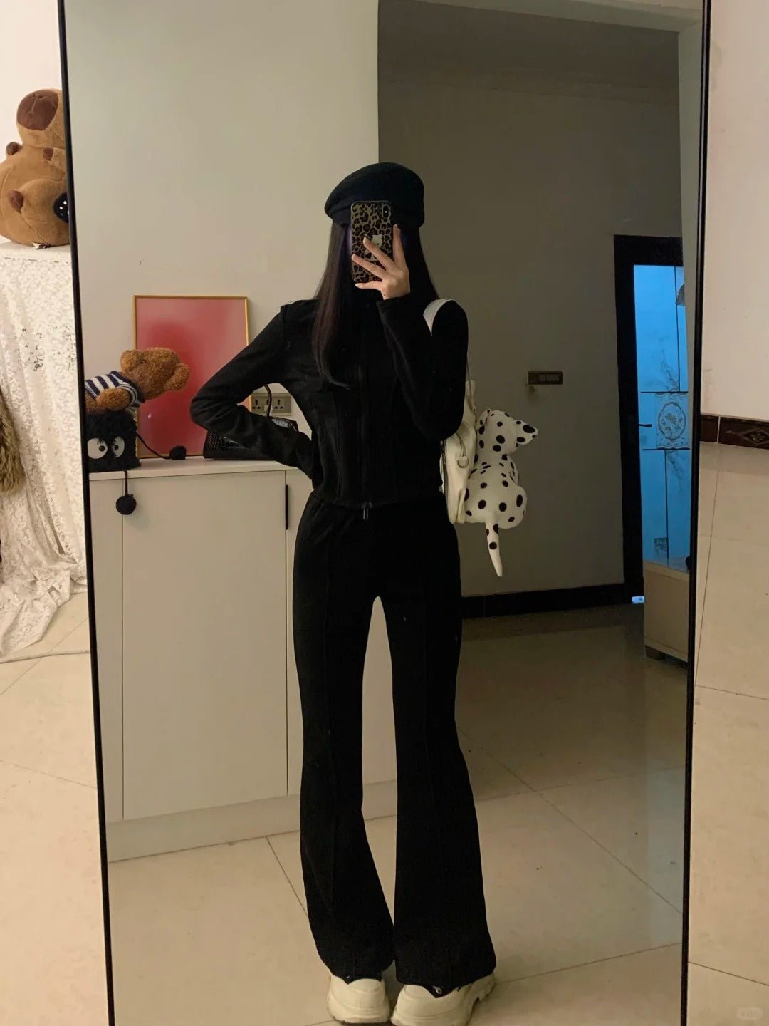 Black Cropped Jacket and Flared Pants Y2K Outfit - tutufox -