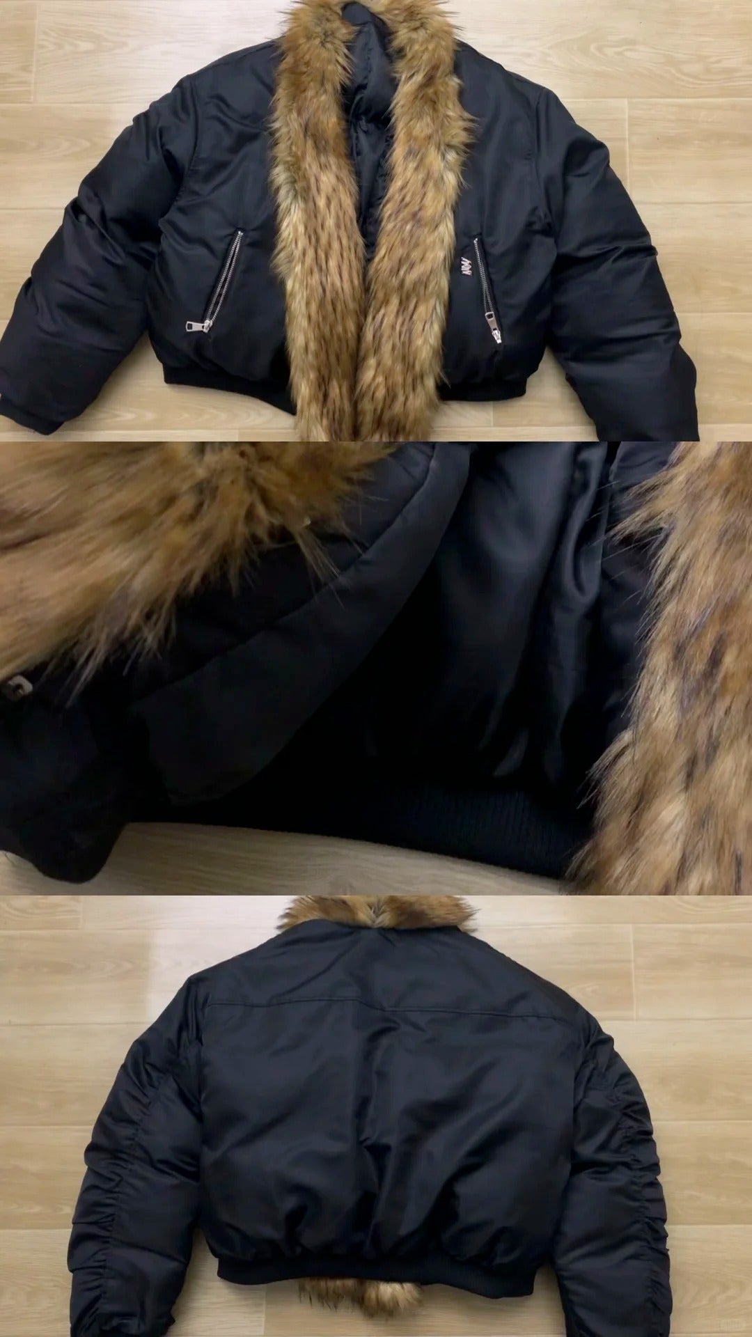Black Furry Short Down Coat with Top and Shorts Y2K Three - Piece Set - tutufox -