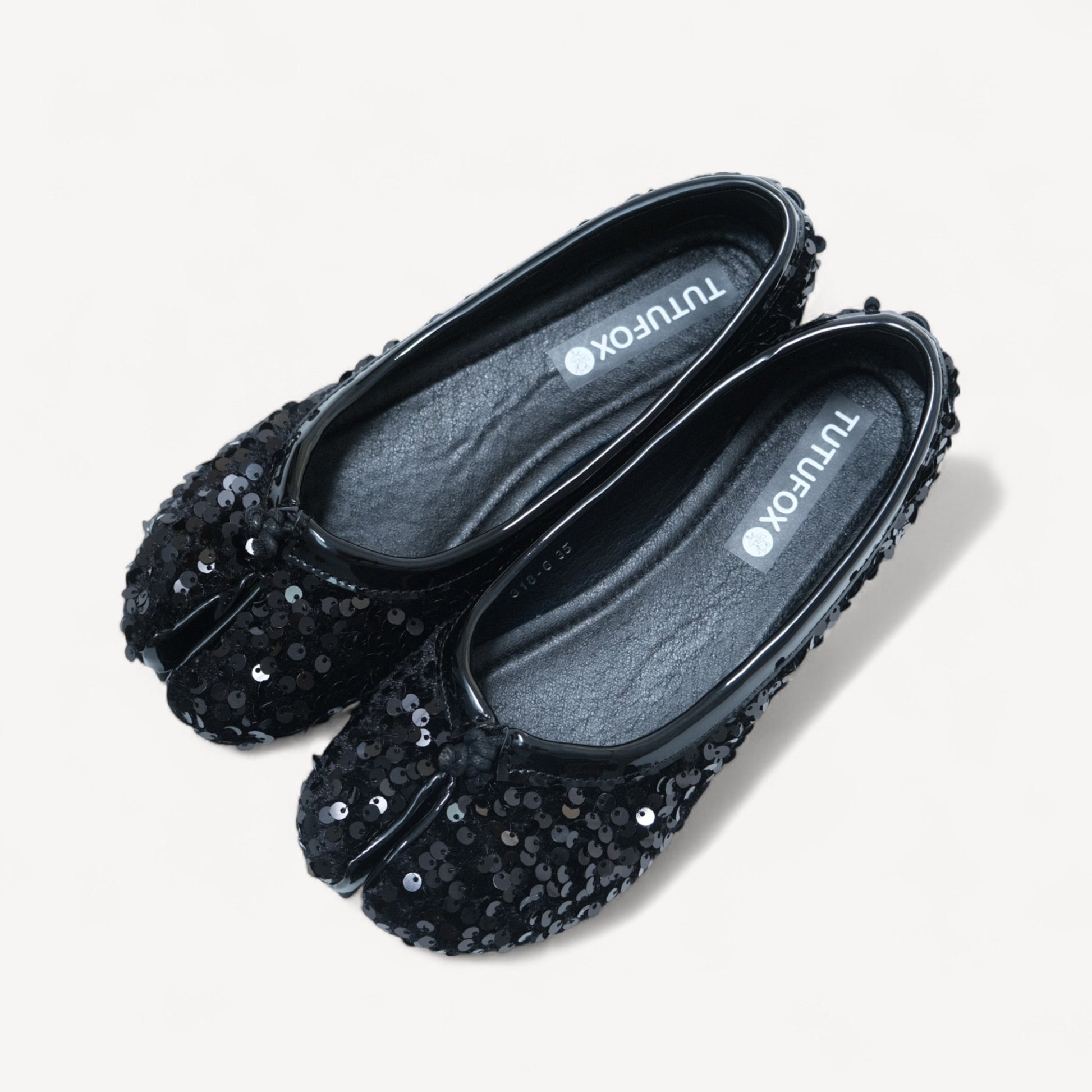 Black Glitter Round Toe Split Flats Tabi - tutufox - tabis
