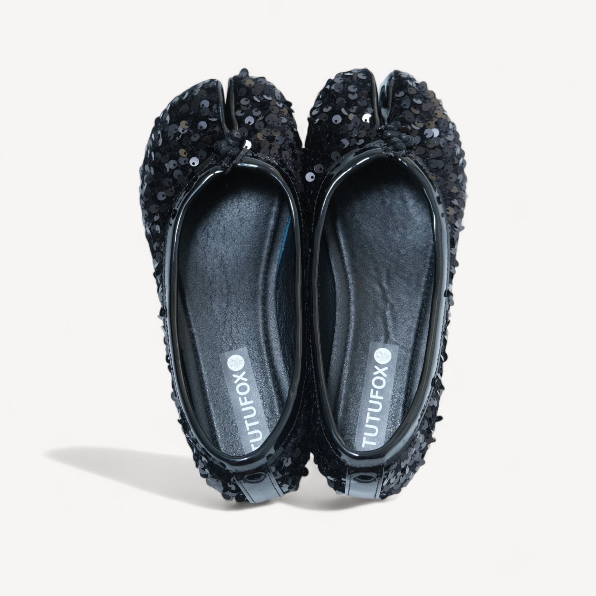 Black Glitter Round Toe Split Flats Tabi - tutufox - tabis
