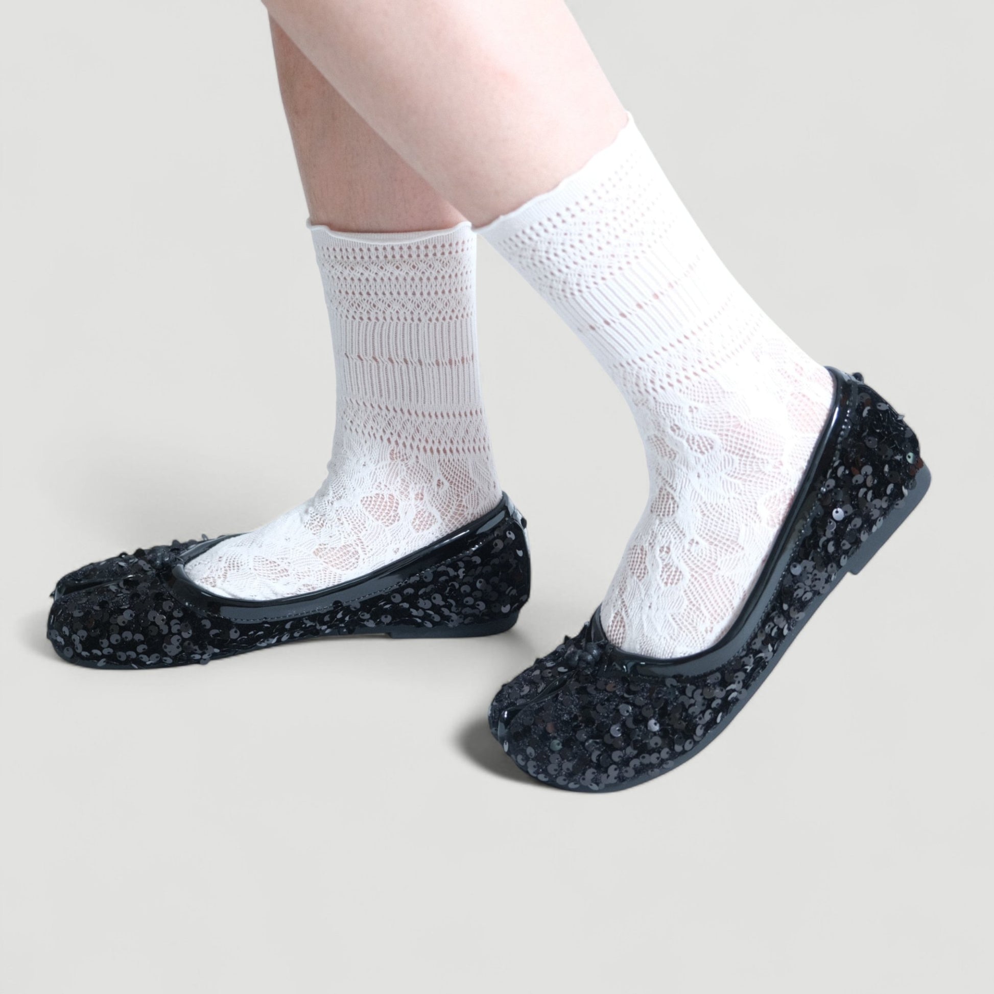 Black Glitter Round Toe Split Flats Tabi - tutufox - tabis