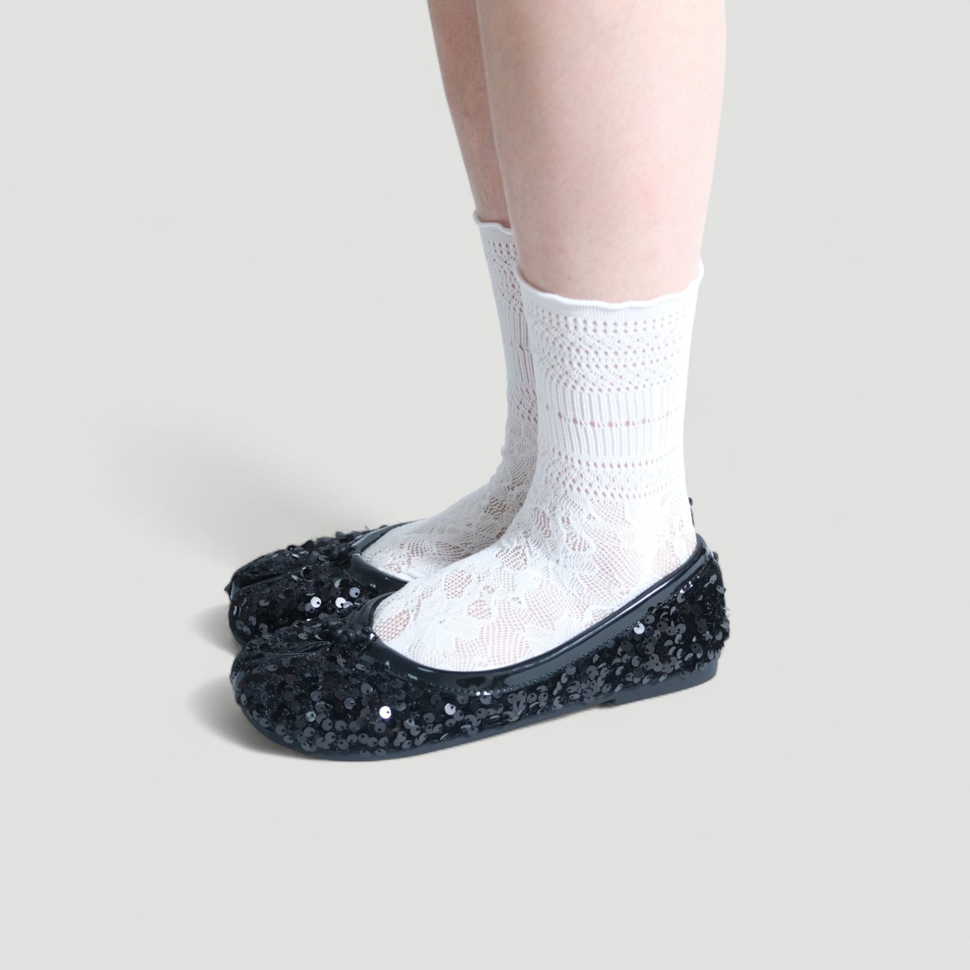 Black Glitter Round Toe Split Flats Tabi - tutufox - tabis