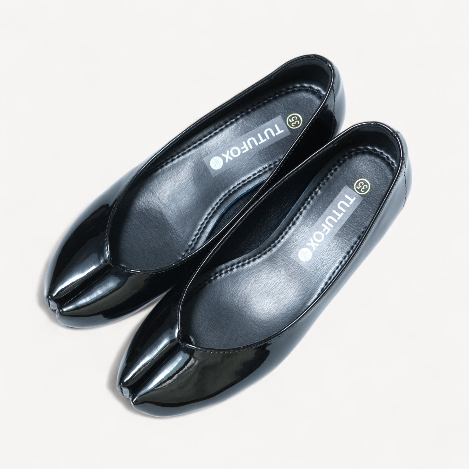 Black Glossy Soft Pointed Split Toe Flats - tutufox - tabis