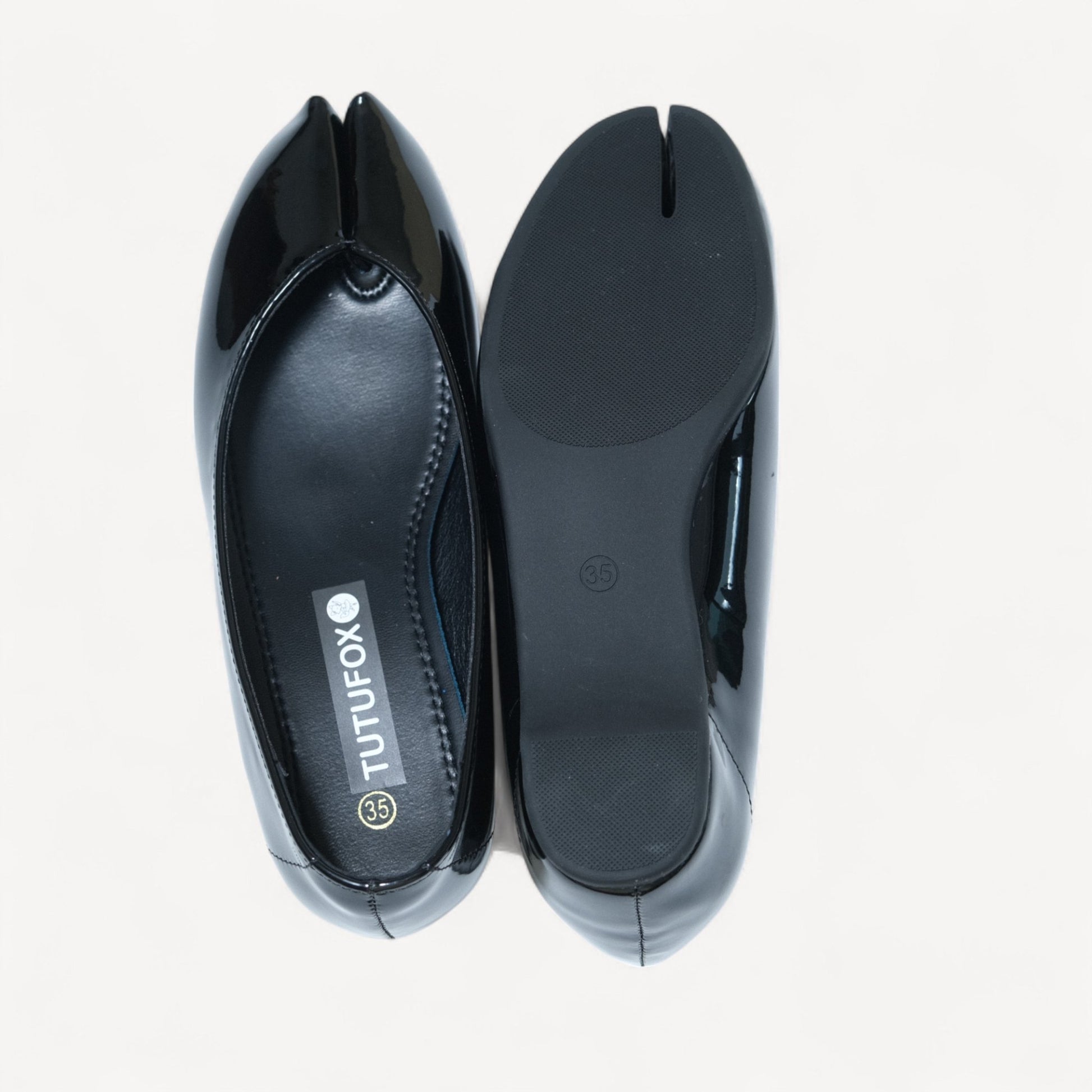 Black Glossy Soft Pointed Split Toe Flats - tutufox - tabis