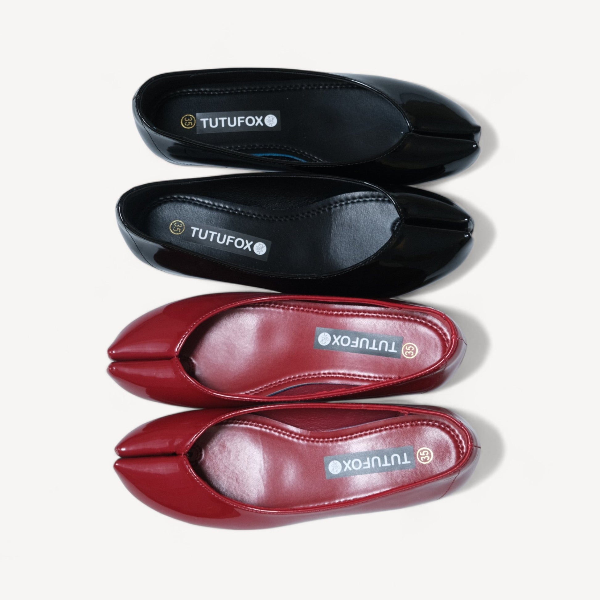Black Glossy Soft Pointed Split Toe Flats - tutufox - tabis