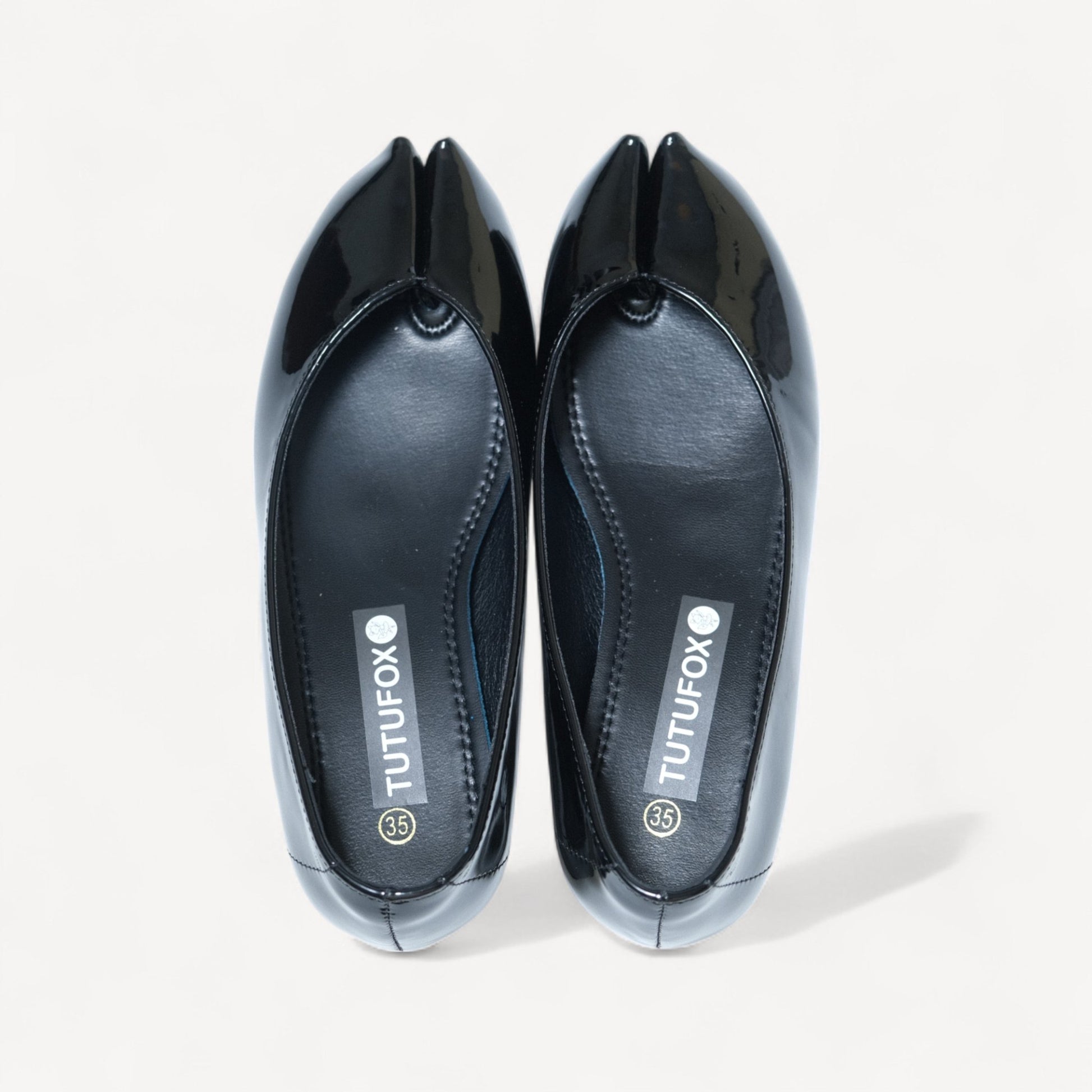 Black Glossy Soft Pointed Split Toe Flats - tutufox - tabis