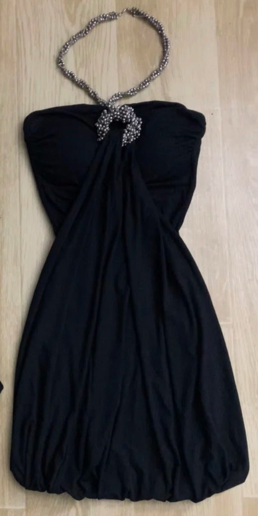 Black Halter Neck Bodycon Mini Dress Y2K Dress - tutufox -