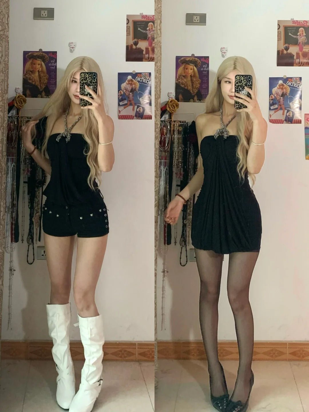 Black Halter Neck Bodycon Mini Dress Y2K Dress - tutufox -