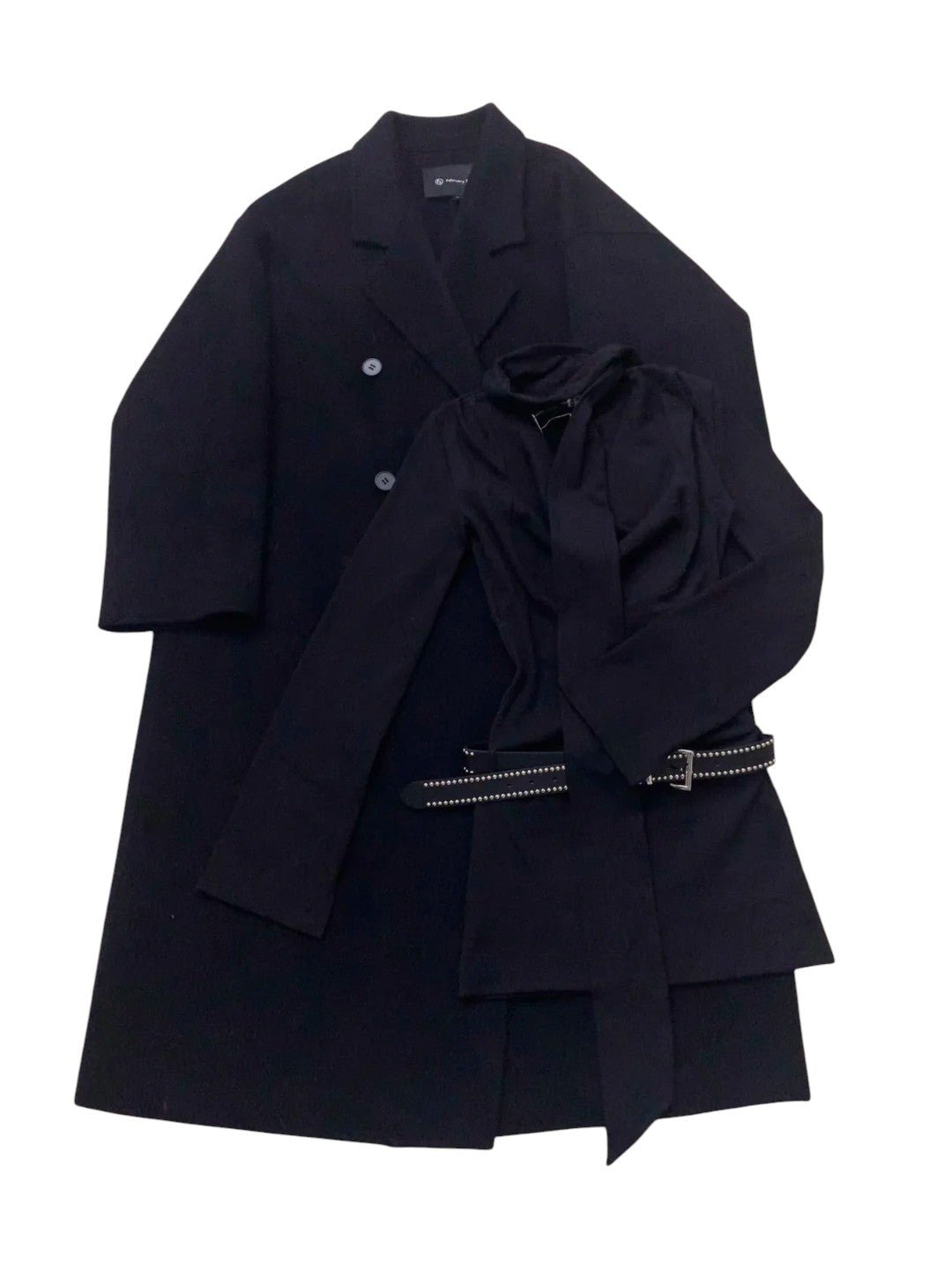 Black Long Coat with Top and Mini Skirt Y2K Three - Piece Set - tutufox -