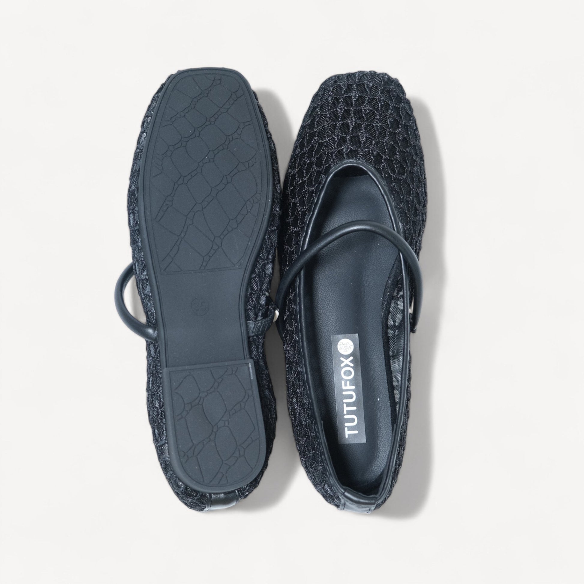 black mary jane almond toe flats sandals sole view