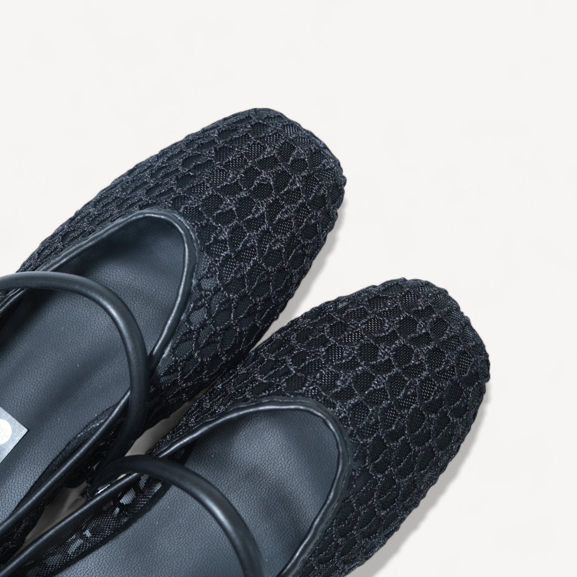 black mary jane almond toe flats sandals toe detail