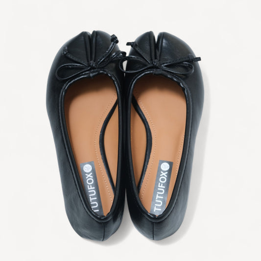 Black Matte Bow Mary Jane Flats Tabi - tutufox - tabis