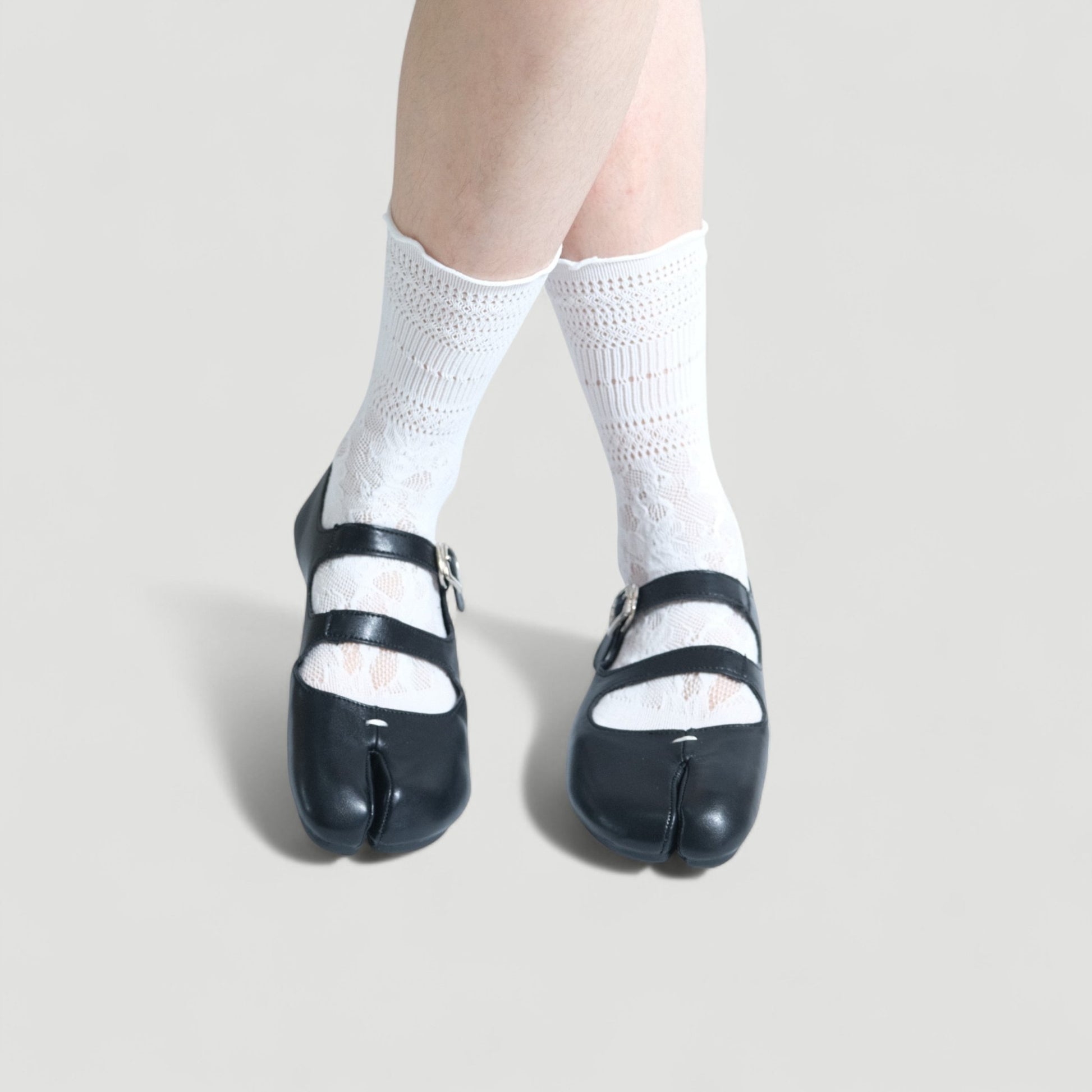 Black Matte Leather Mary Jane Tabi - tutufox - tabis