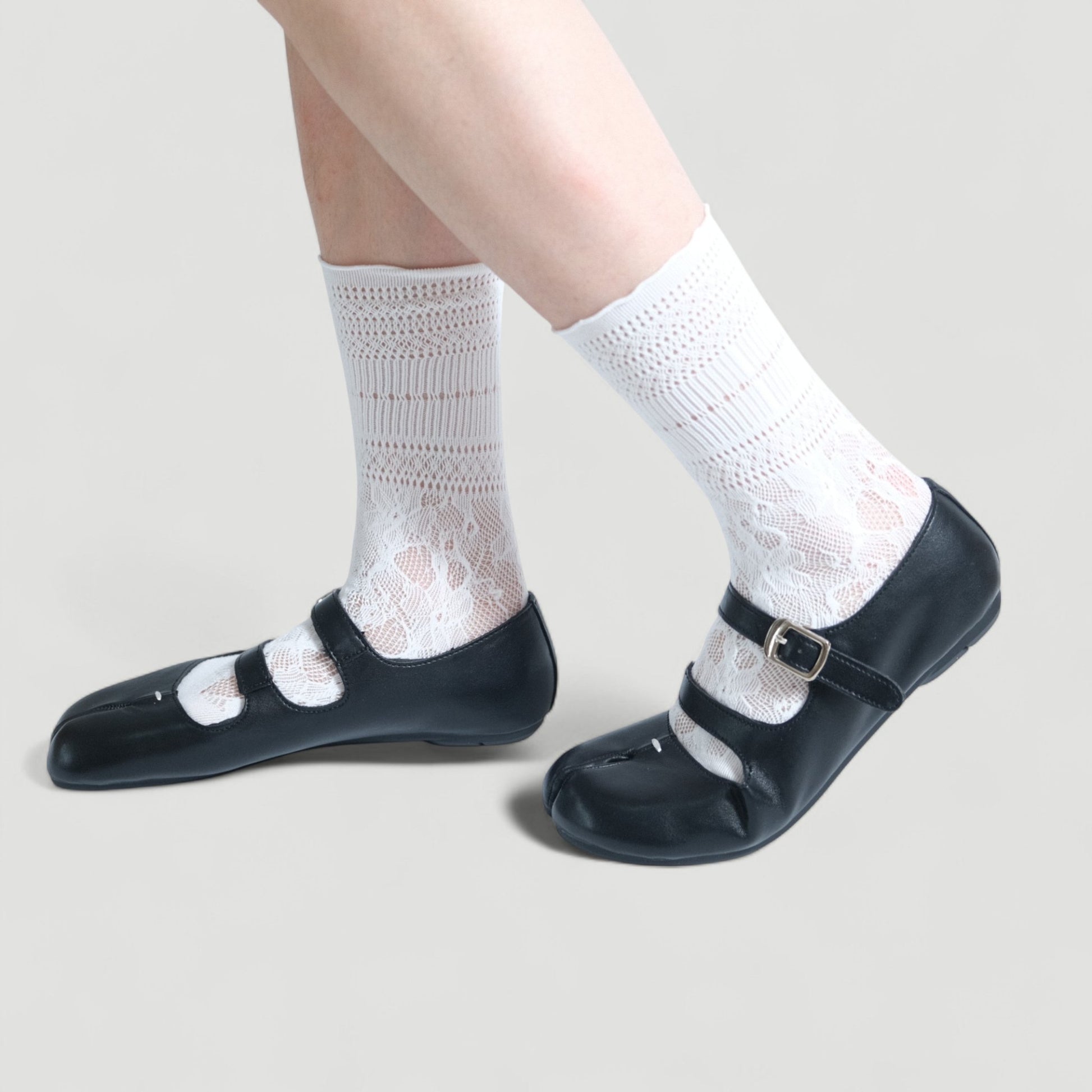 Black Matte Leather Mary Jane Tabi - tutufox - tabis